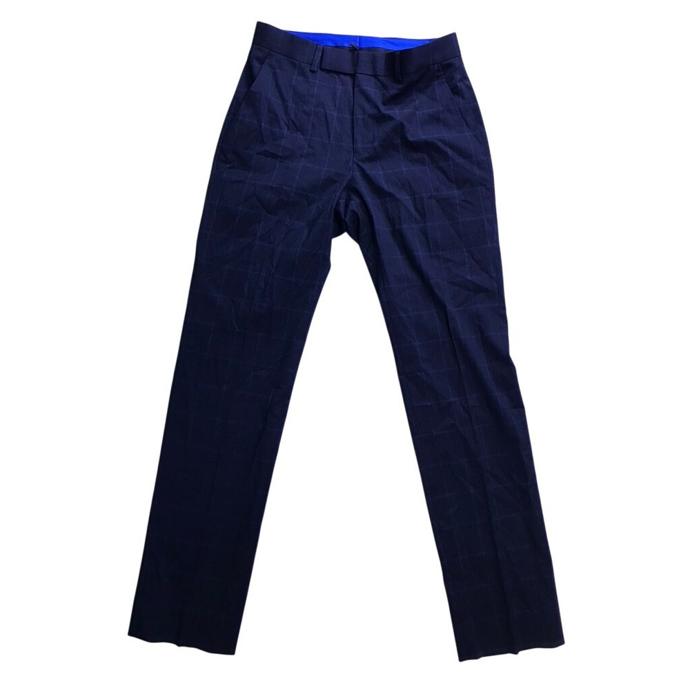 Kenneth Cole Reaction Dress Pants Mens 30W Dark Blue Plaid Techni-Cole